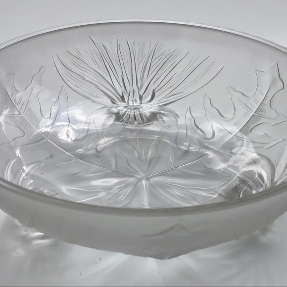 vintage frosted glass footed round bowl thistle console bowl AS IS small chips - Picture 5 of 15